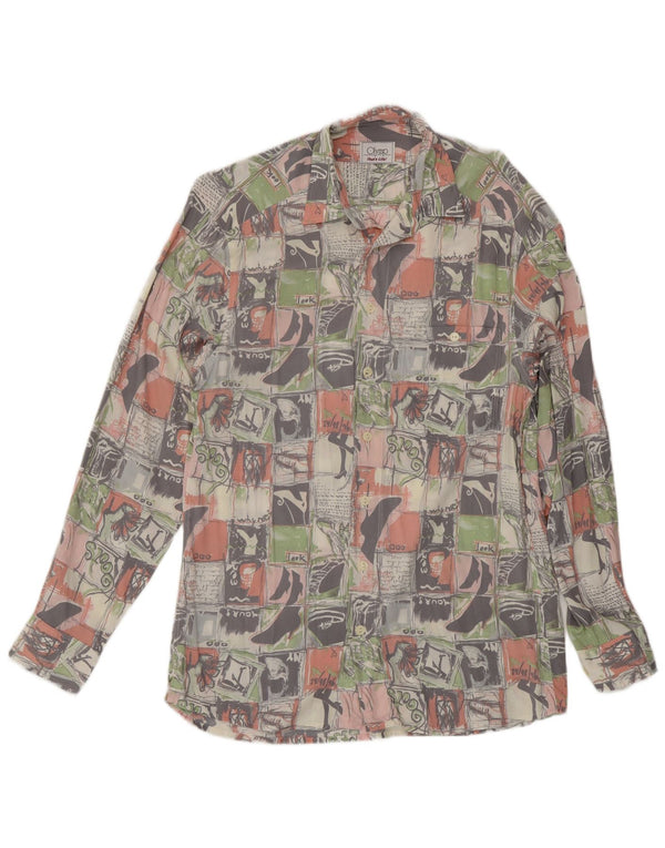 Olymp Mens Graphic Shirt Taille 38 Medium Multicolore Patchwork Viscose
