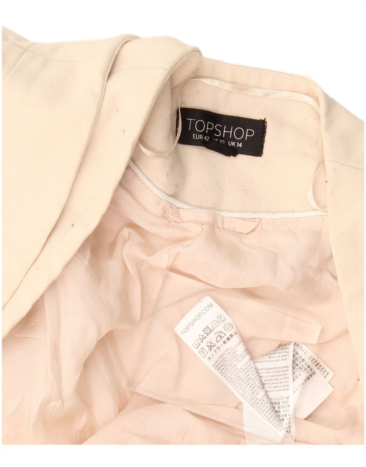 Topshop Veste blazer courte ouverte pour femme UK 14 Large Beige Polyester