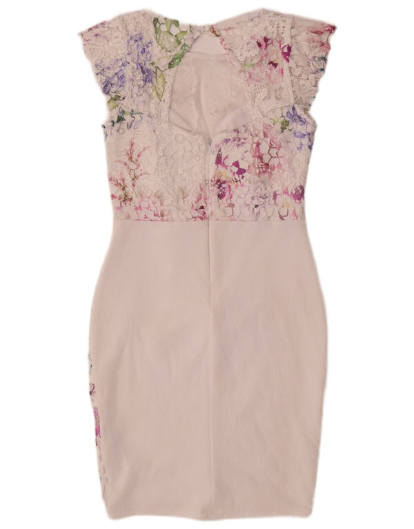 Lipsy Robe fourreau en dentelle pour femme UK 42 Medium Blanc Floral Polyester
