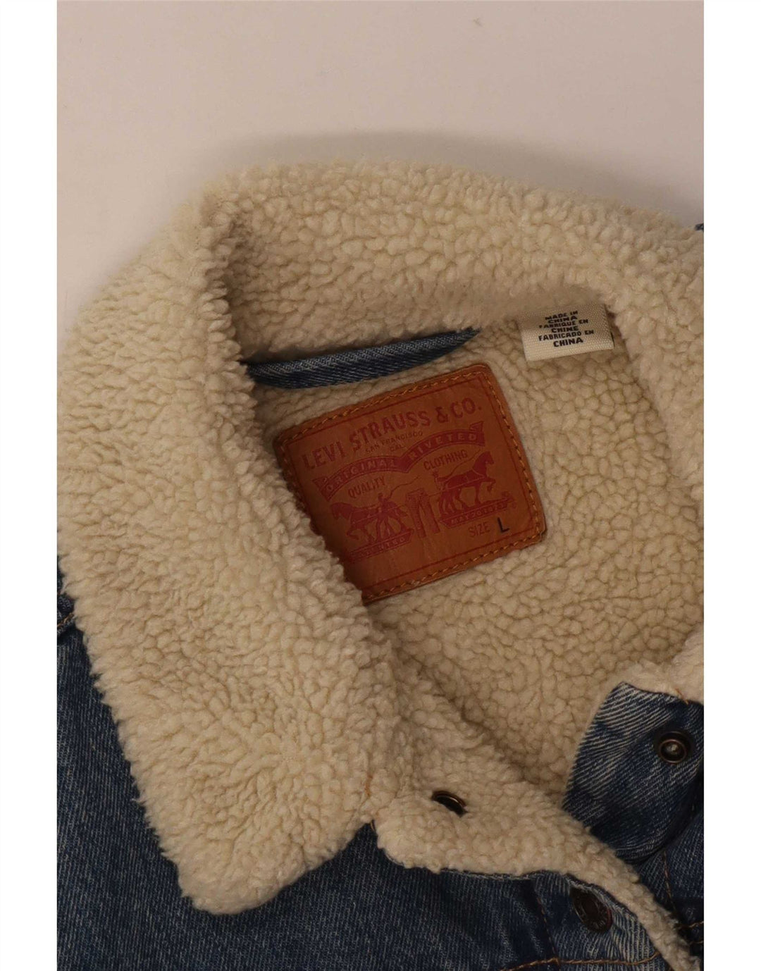 Levi's Veste Sherpa En Jean Femme UK 14 Large Bleu
