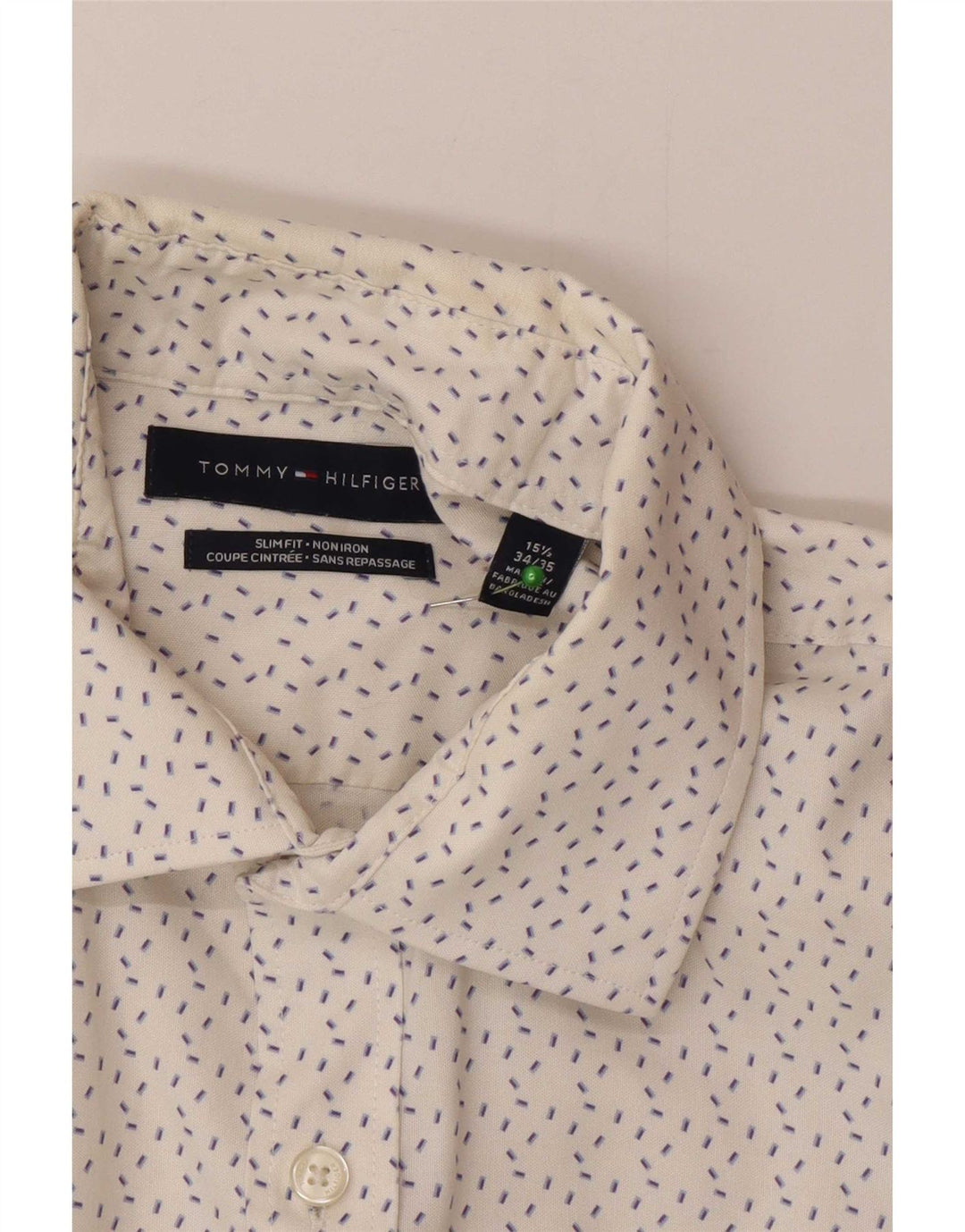 Tommy Hilfiger Chemise slim fit pour homme Taille 15 1/2 Blanc moyen à pois