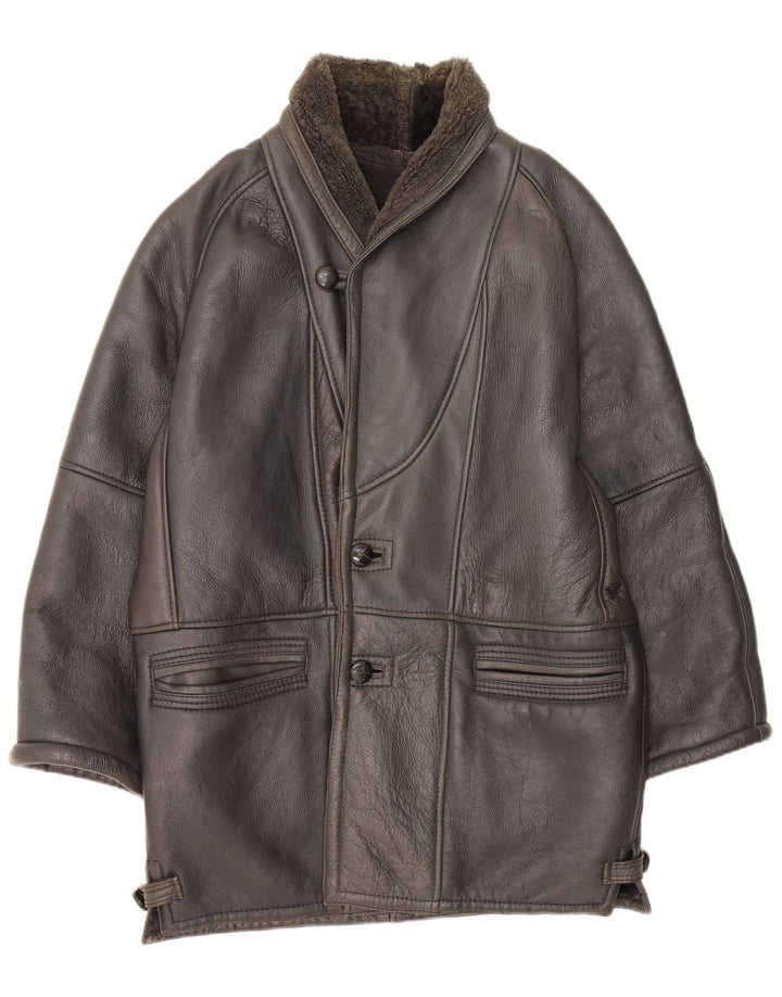 vintage Mens Shearling Overcoat UK 42 XL Noir