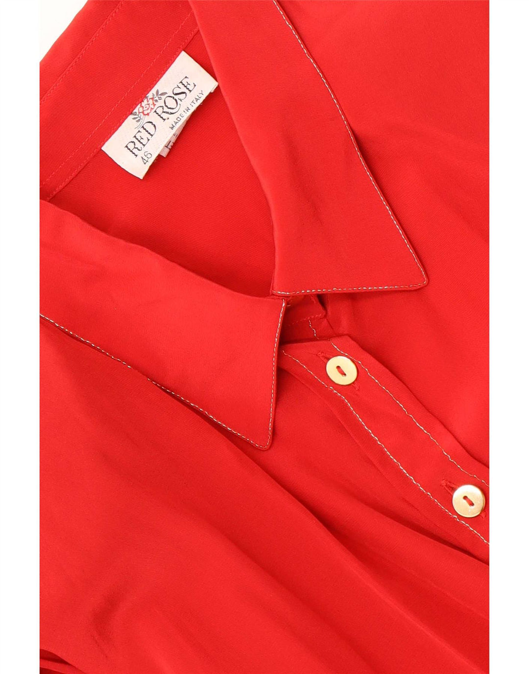 vintage Femme Manches Longues Chemise Régulière IT 46 Grande Soie Rouge