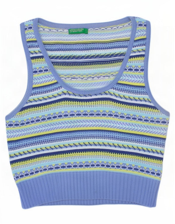 Benetton Womens Crop Vest Débardeur UK 8 Petit Coton Rayé Multicolore
