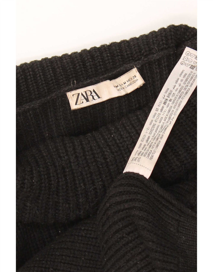 Zara Pull col roulé pour femme UK 14 Medium Noir Viscose