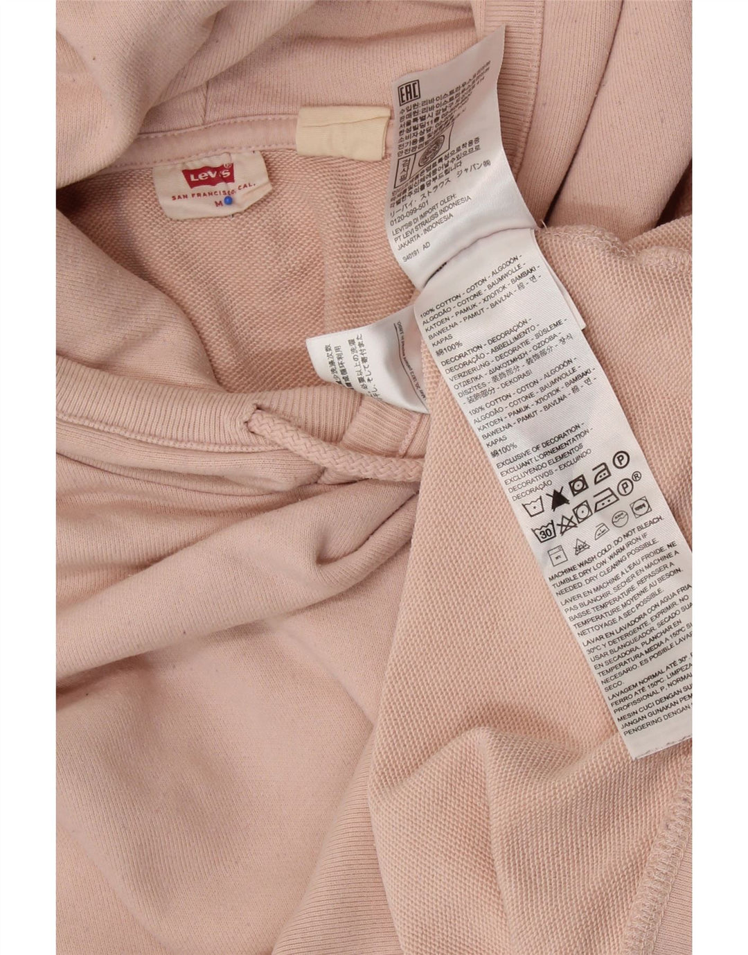 LEVI'S Pull à capuche oversize pour femme UK 44 en coton rose moyen