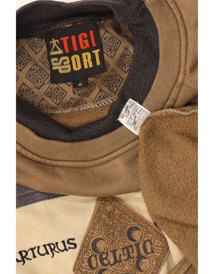 vintage Mens Graphic Sweatshirt Jumper Petit Marron Colorblock Polyester