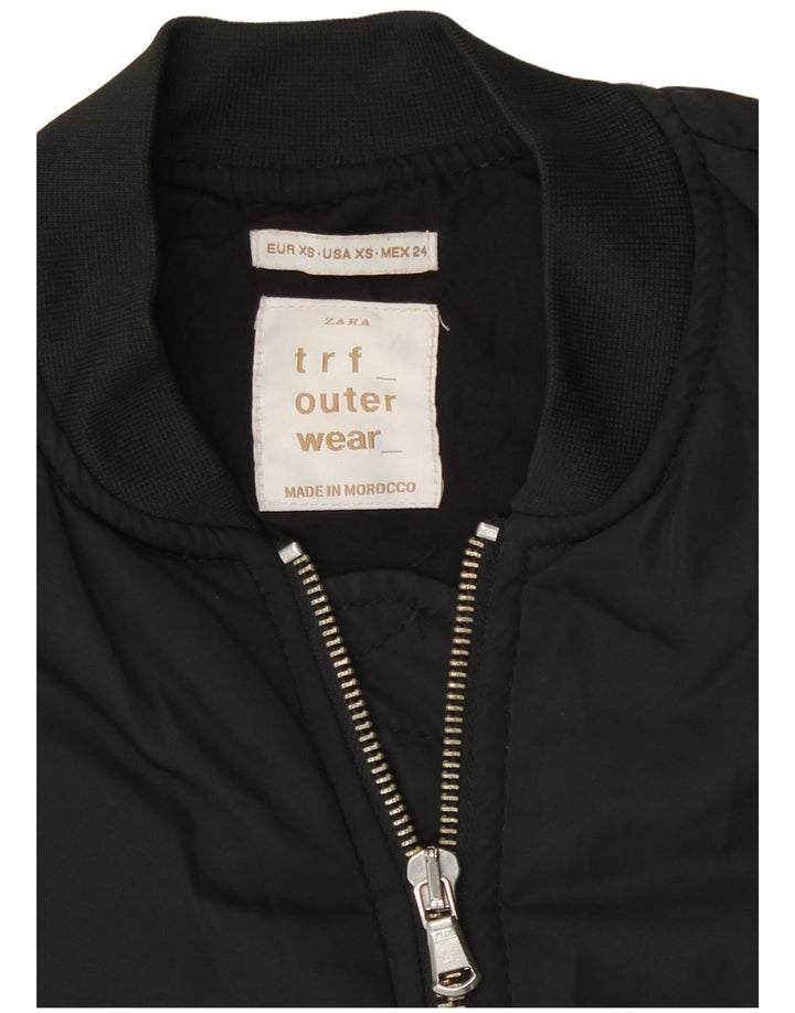 Zara Womens Loose Fit Bomber Jacket UK 4 XS Noir Polyester Moderne