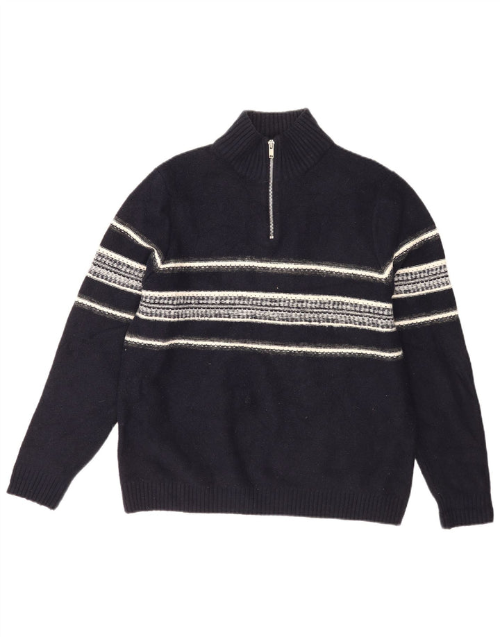 Marks & Spencer Pull à col zippé pour homme Large Bleu marine rayé