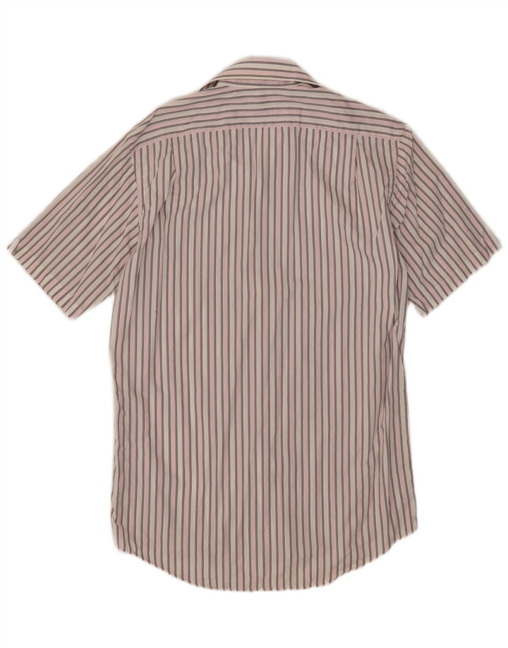 Lacoste Chemise à manches courtes pour homme Taille 38 Coton rayé rose moyen