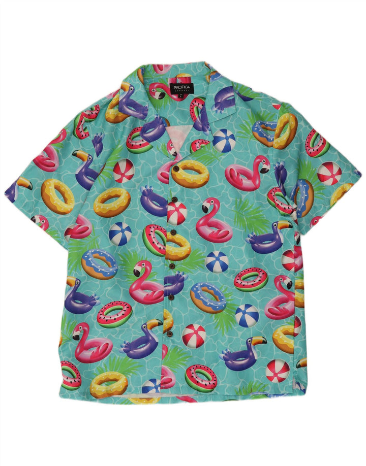Apparel Chemise à manches courtes pour homme à motif abstrait en polyester turquoise