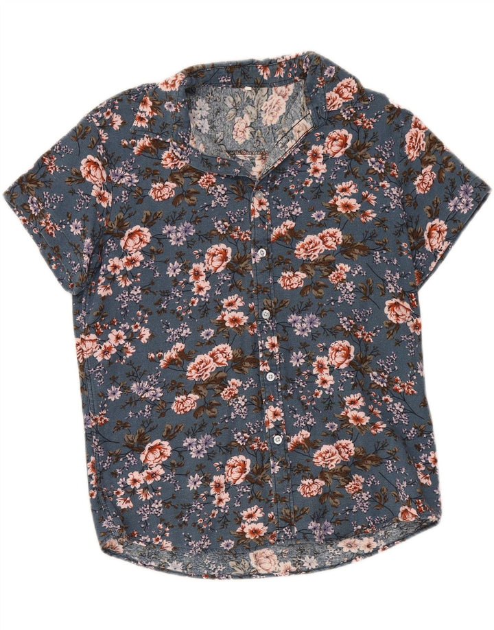 SHEIN Mens Short Sleeve Shirt Small Blue Floral Cotton Vintage Shein and Second-Hand Shein from Messina Hembry 