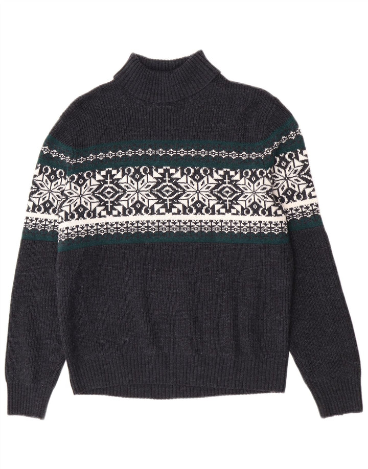 Canda Pull Col Roulé Homme Bleu Marine Moyen Fair Isle Acrylique