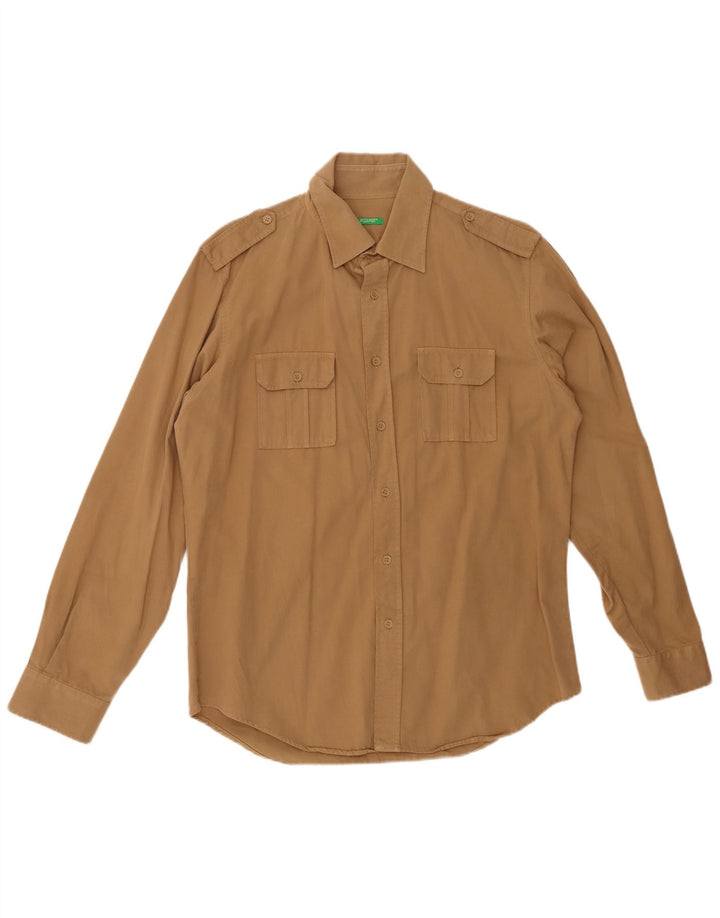 BENETTON Chemise Militaire en Flanelle Homme Beige Moyen