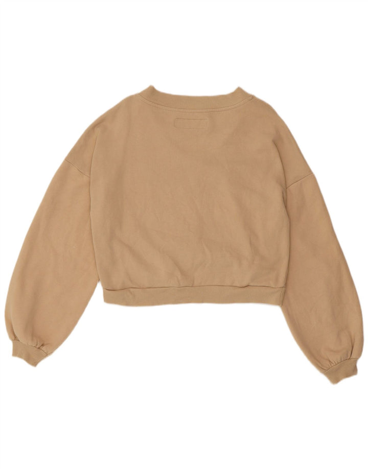 BENETTON Sweat-shirt court surdimensionné pour femme UK 10 Petit coton beige