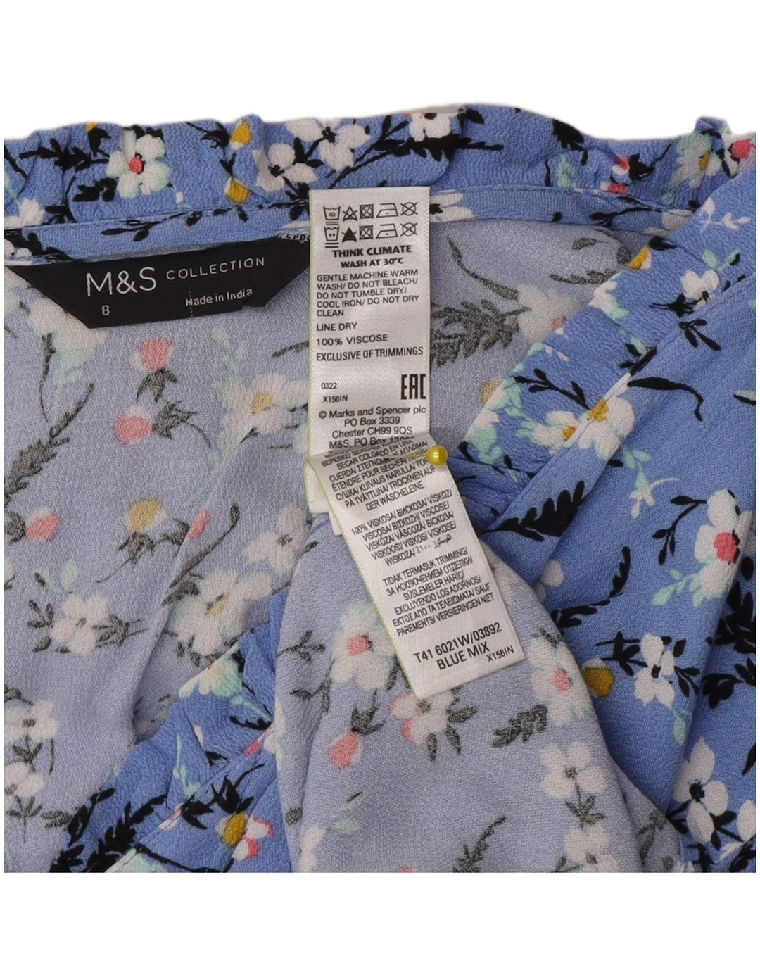 Marks & Spencer Chemisier surdimensionné pour femme UK 8 Petit Bleu Floral