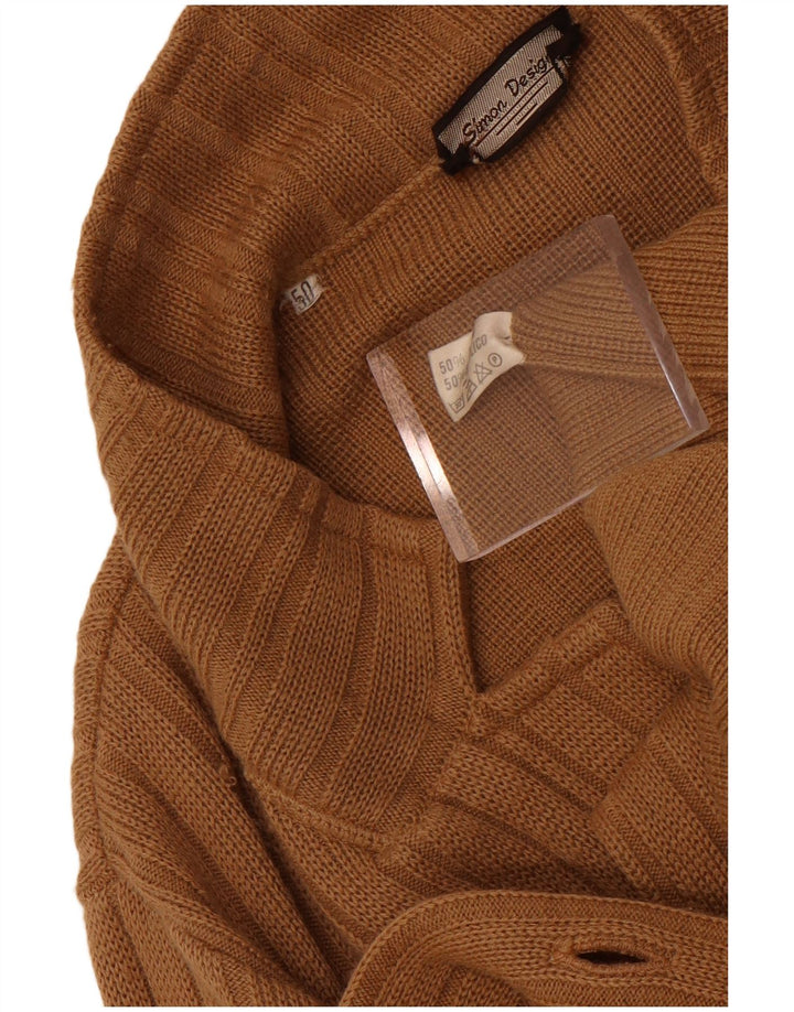 vintage Mens Double Breasted Cardigan Pull IT 50 Laine Brun Moyen