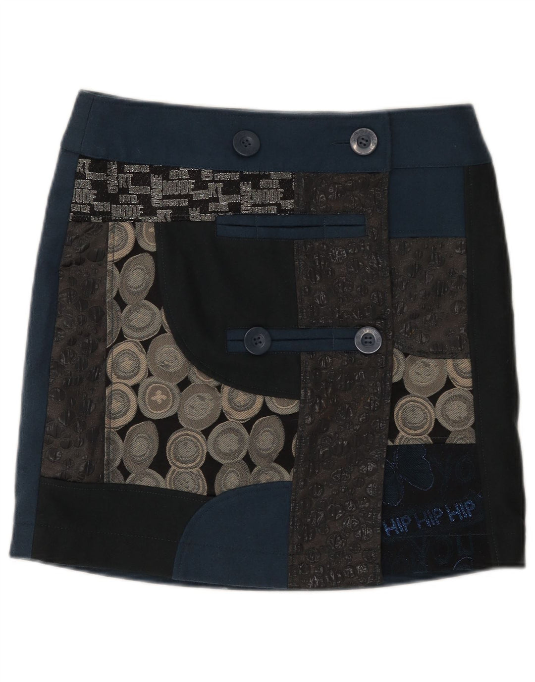 Desigual Jupe trapèze pour femme EU 38 Medium W32 Bleu marine géométrique