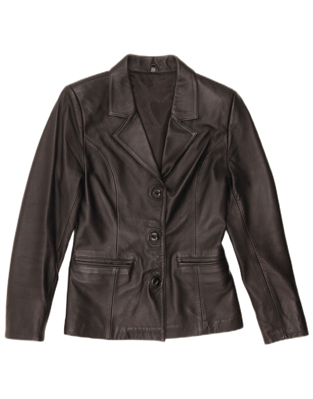 vintage Femme 3 Boutons Veste Blazer En Cuir UK 6 XS Noir
