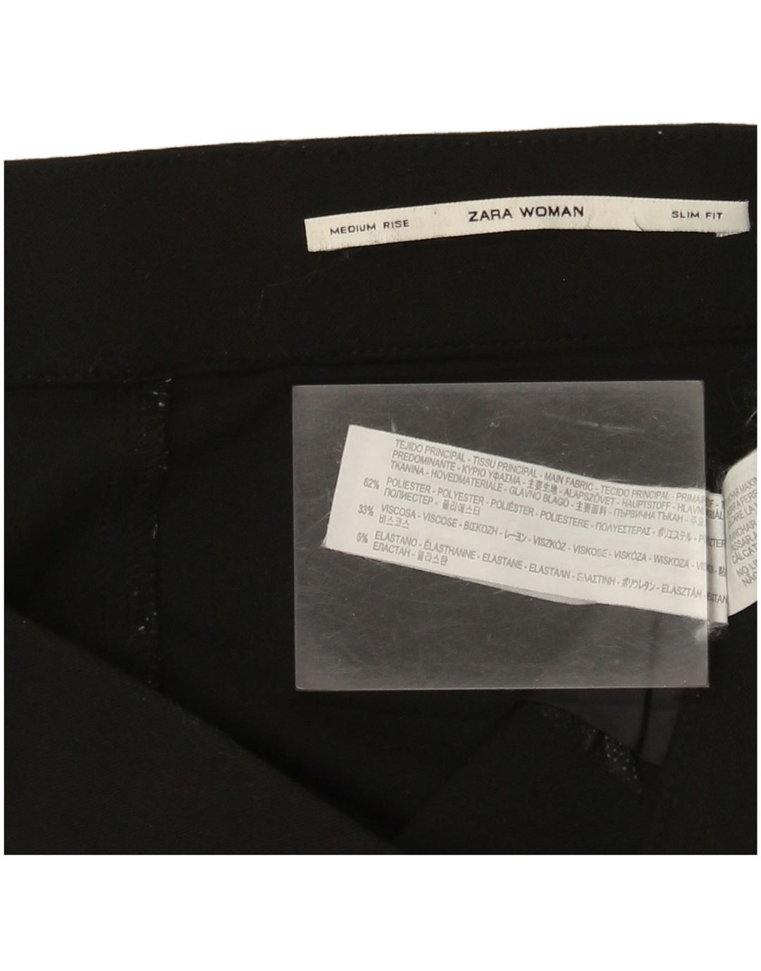 Zara Pantalon décontracté taille moyenne pour femme Medium W28 L28 Noir Polyester