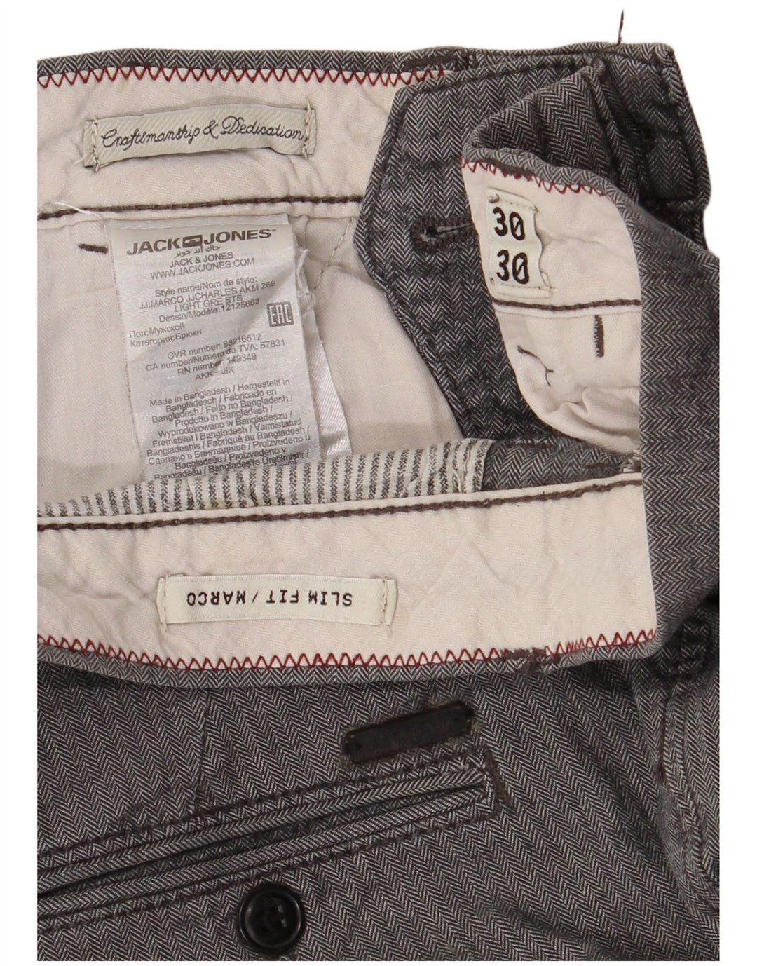 Jack & Jones Pantalon Chino Slim Marco Homme W30 L27 Gris Chevrons