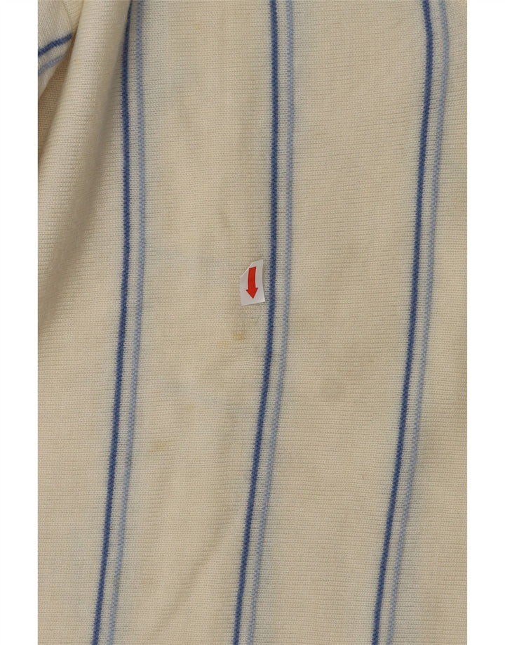 VINTAGE Pull col V pour homme à rayures blanc cassé moyen
