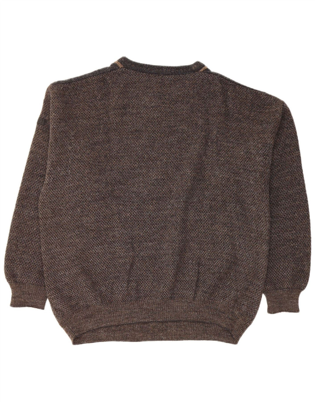 VINTAGE Pull ras du cou pour homme IT 50 Grande laine géométrique marron