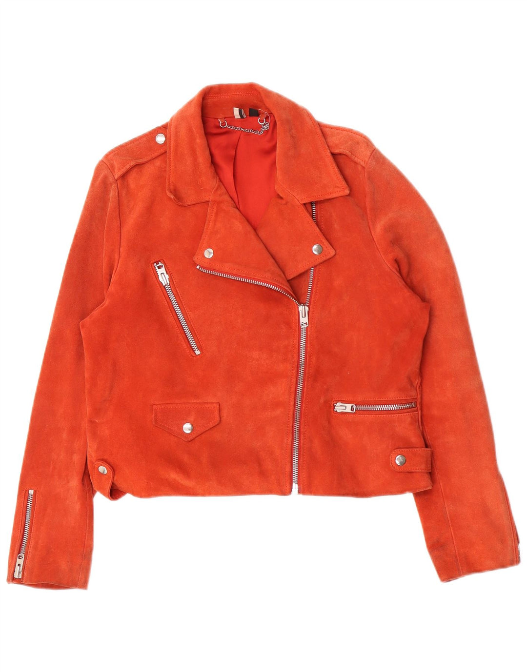 Topshop Veste de motard en daim pour femme UK 16 Grand cuir rose