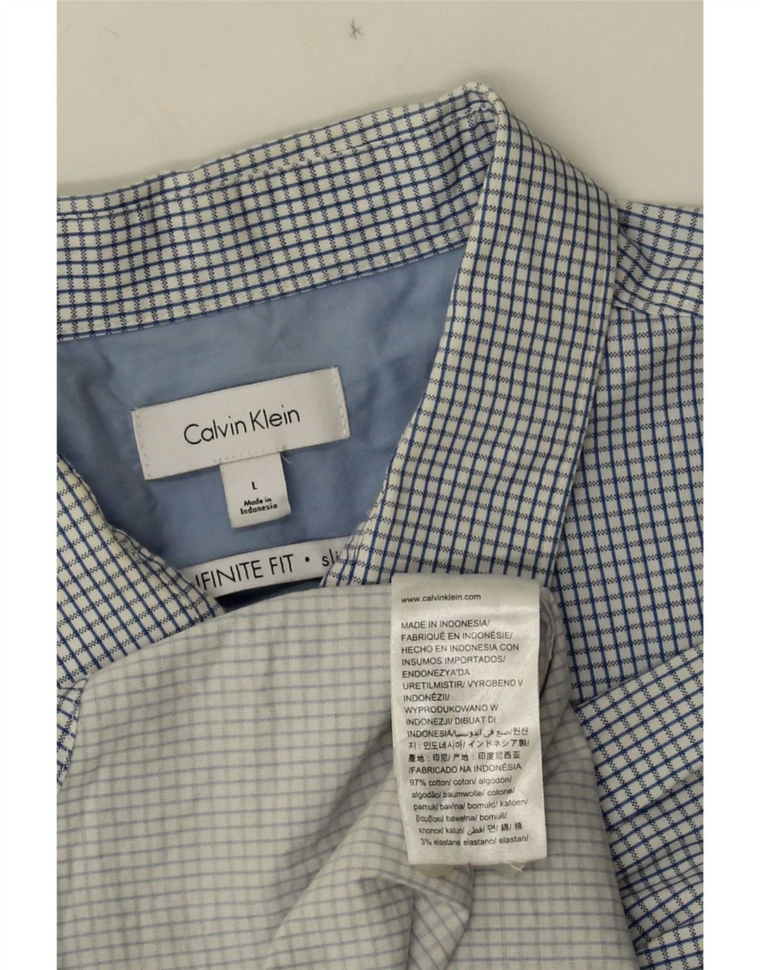 Calvin Klein Chemise Slim Fit pour Homme en Coton à Carreaux Bleu Large