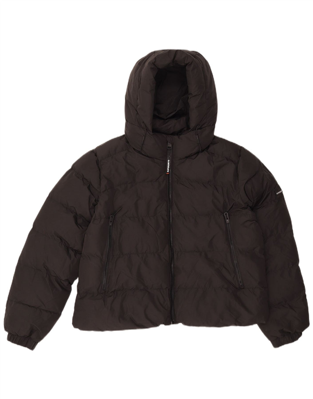 Superdry Veste rembourrée à capuche courte pour femme UK 16 Large Noir Polyester