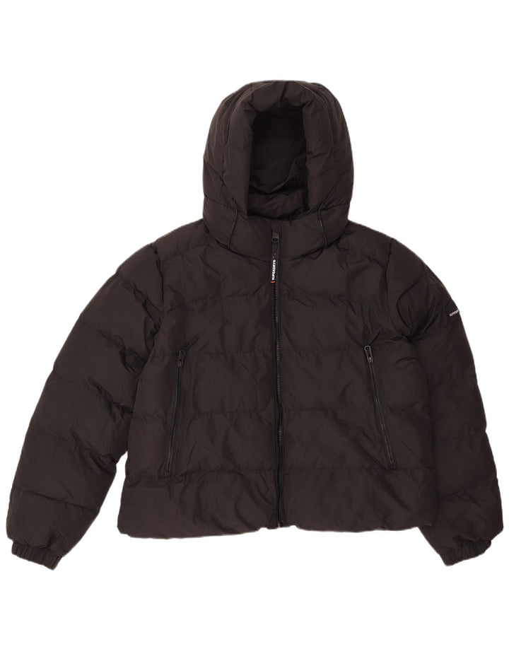 Superdry Veste rembourrée à capuche courte pour femme UK 16 Large Noir Polyester
