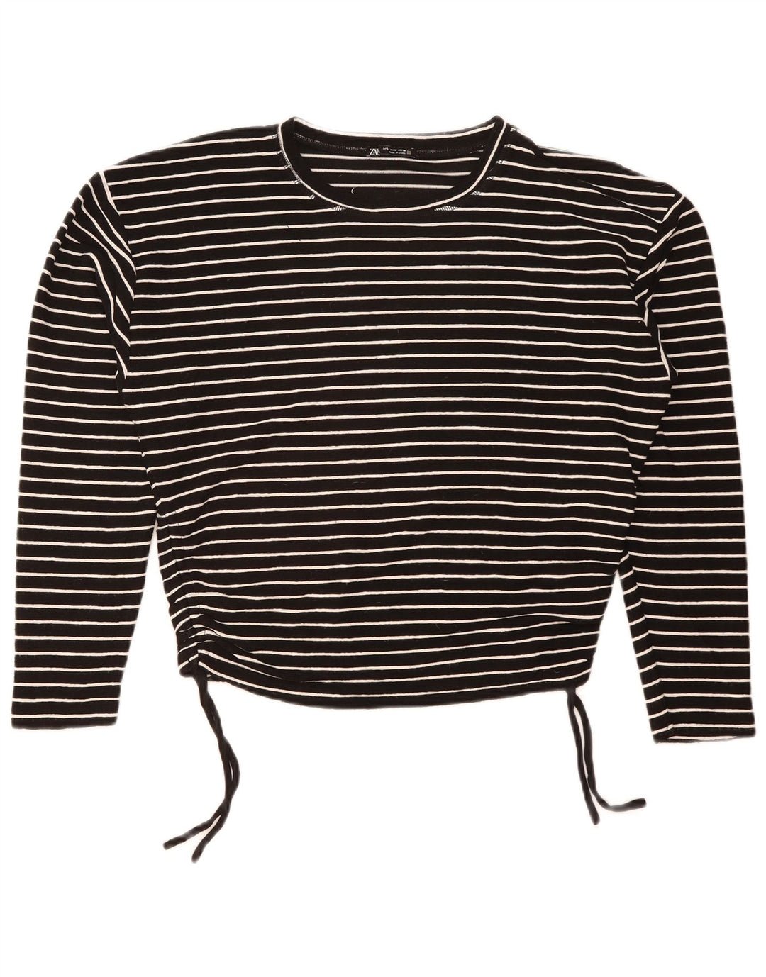 Zara Femme Crop Top Manches Longues UK 16 Grand Noir Rayé Polyester