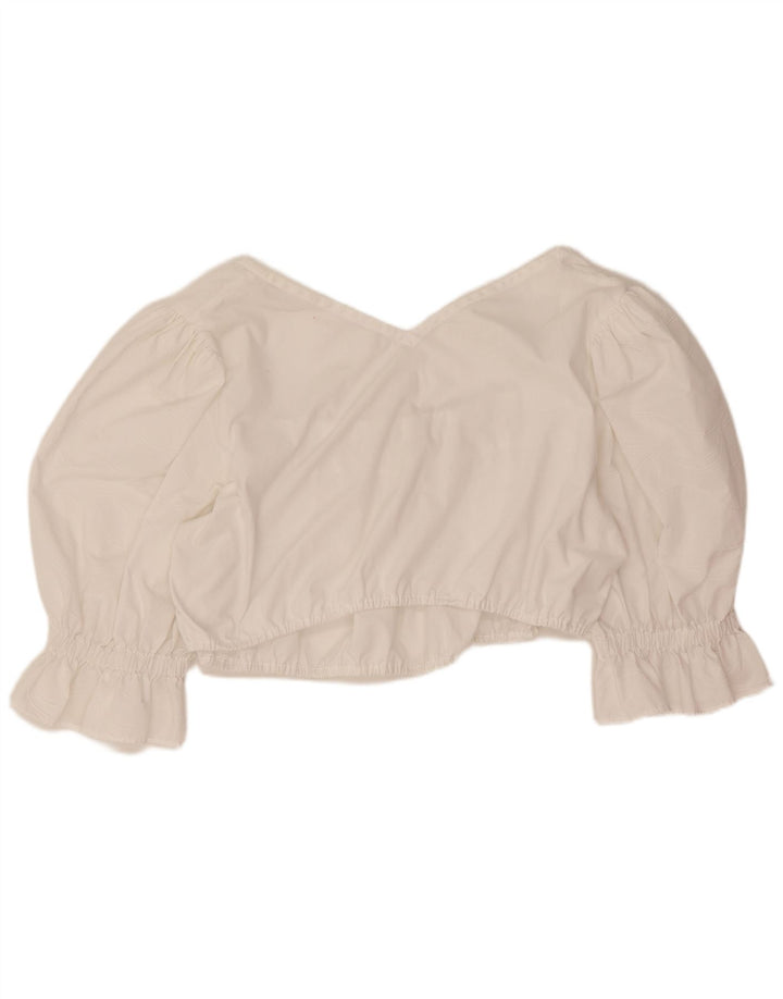 vintage Femmes Crop Top UK 12 Blanc Moyen