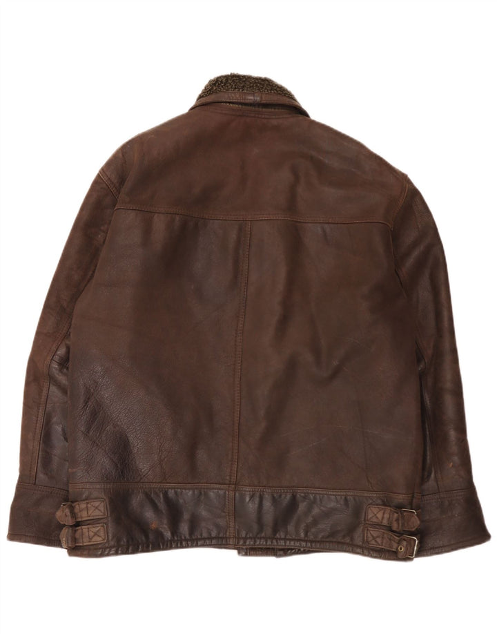 Veste en cuir Sherpa homme vintage UK 40 Grand Marron