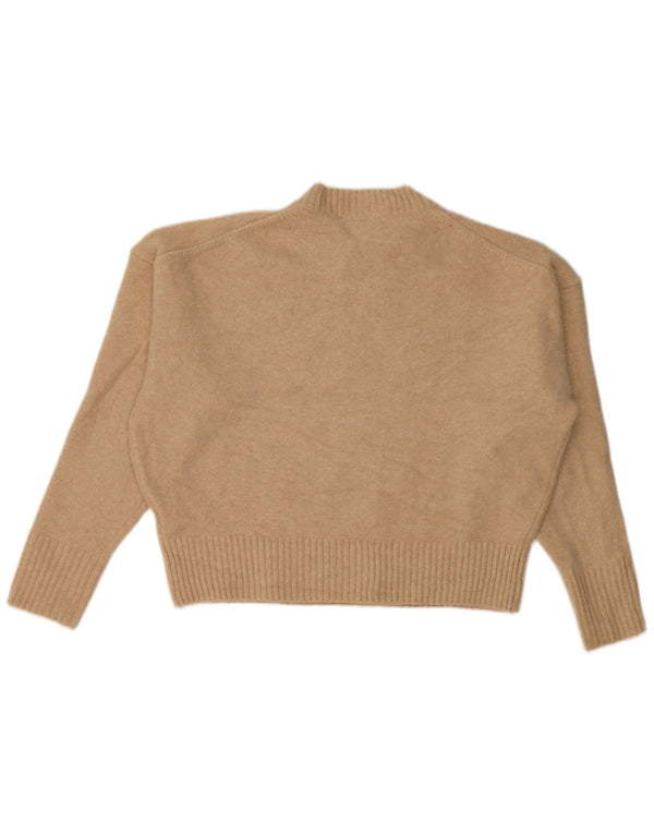 Zara Pull surdimensionné à col rond pour femme UK 6 XS Acrylique beige
