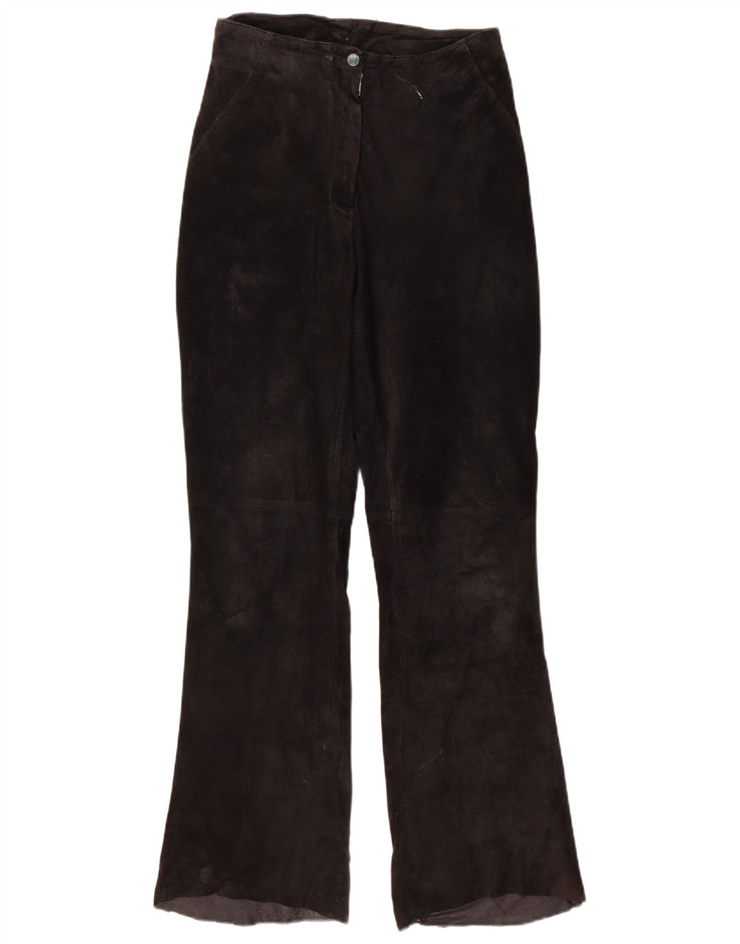 VINTAGE Pantalon Bootcut En Daim Femme W28 L31 Cuir Noir