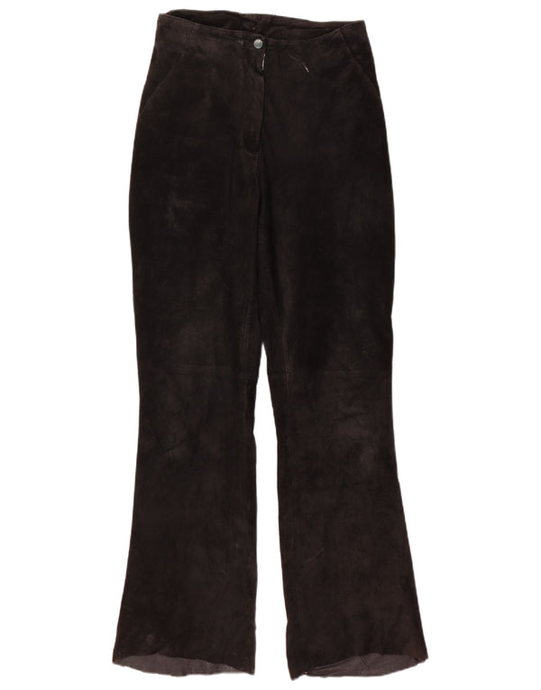 VINTAGE Pantalon Bootcut En Daim Femme W28 L31 Cuir Noir