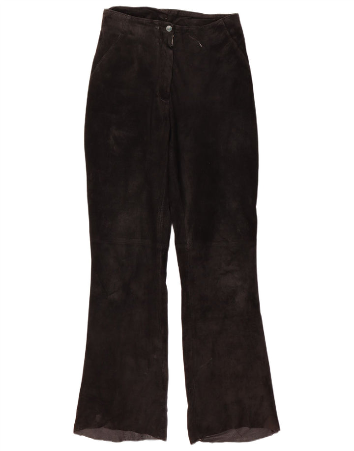 VINTAGE Pantalon Bootcut En Daim Femme W28 L31 Cuir Noir