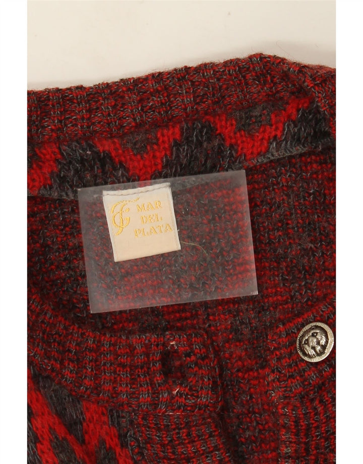 VINTAGE Femme Pull Cardigan Oversize UK 16 Grande Laine Géométrique Rouge