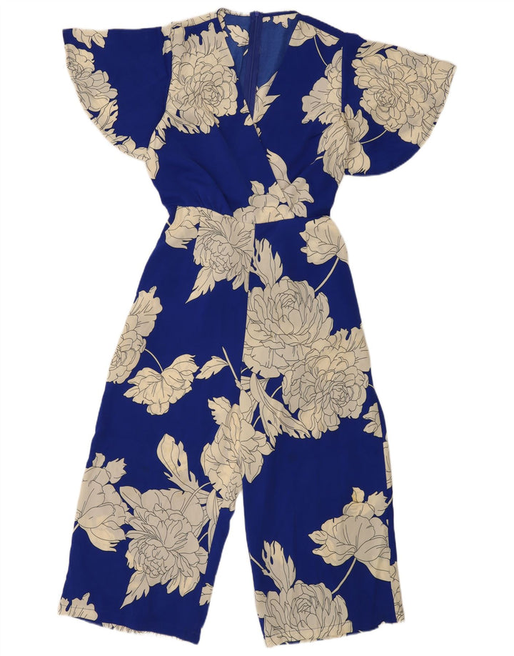 vintage Femme Combinaison UK 12 Moyen Bleu Floral
