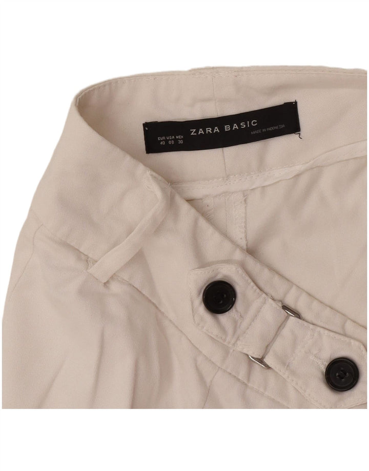 Zara Pantalon Capri Droit Femme EU 40 Medium W30 L17 Blanc