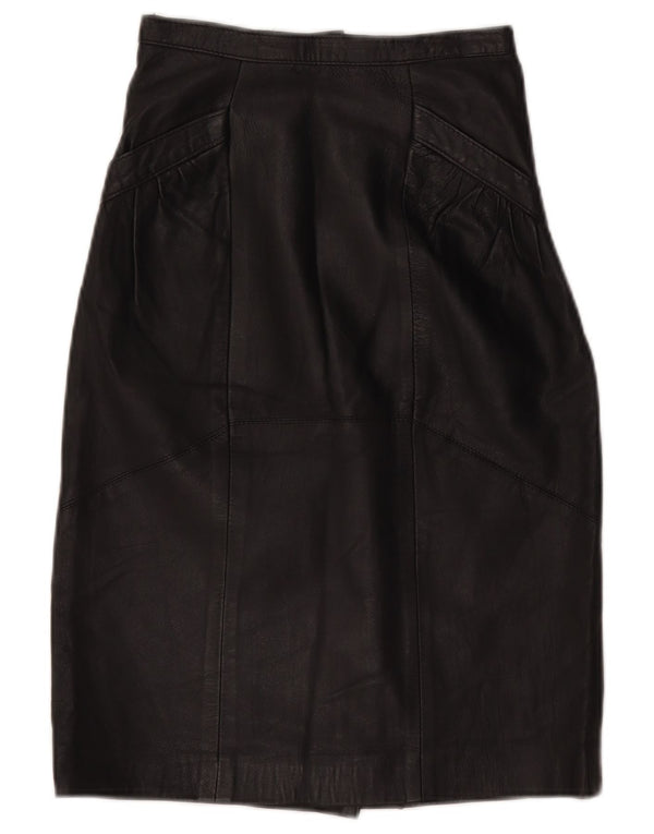 jupe en cuir taille haute femme vintage W24 XS Noir