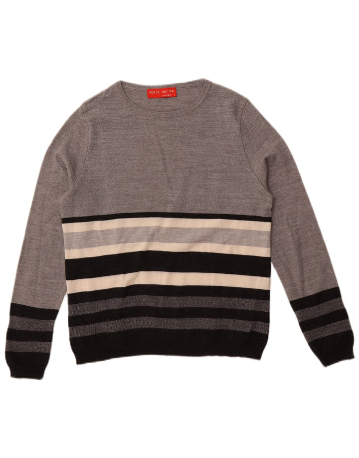 Perte by Krizia Pull col bateau pour femme UK 14 Gris moyen rayé