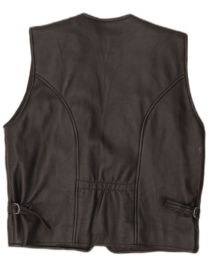 gilet en cuir femme vintage UK 16 Grand Noir