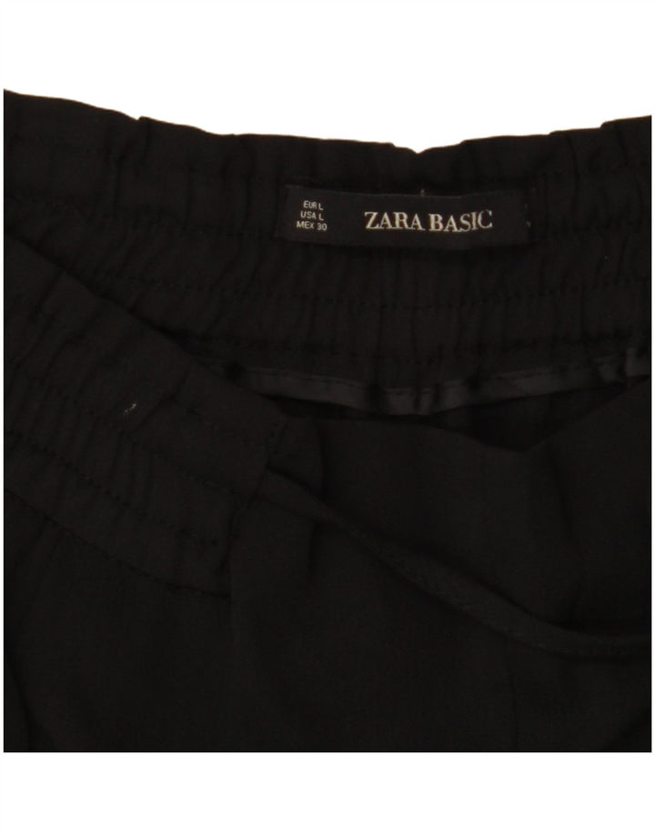 ZARA Pantalon court fuselé taille haute pour femme UK 16 Large W34 L27 Noir