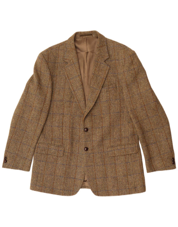 Harris Tweed Veste blazer longue pour homme UK 42 XL Kaki à chevrons