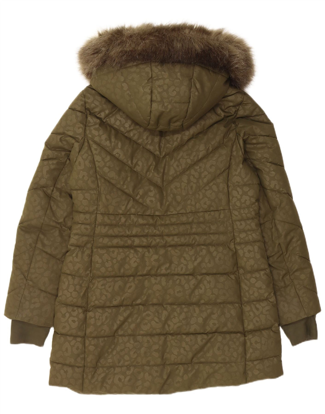 MICHAEL KORS Manteau rembourré à capuche pour femme UK 14 Kaki moyen imprimé animal