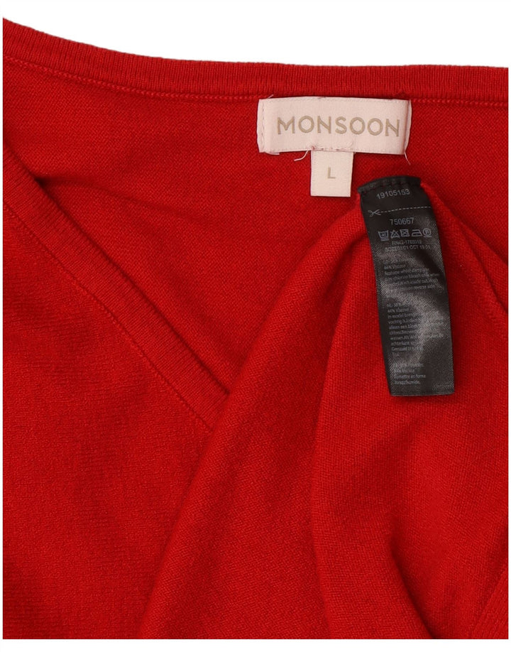 Monsoon Pull col V pour femme UK 16 Large Rouge Polyester