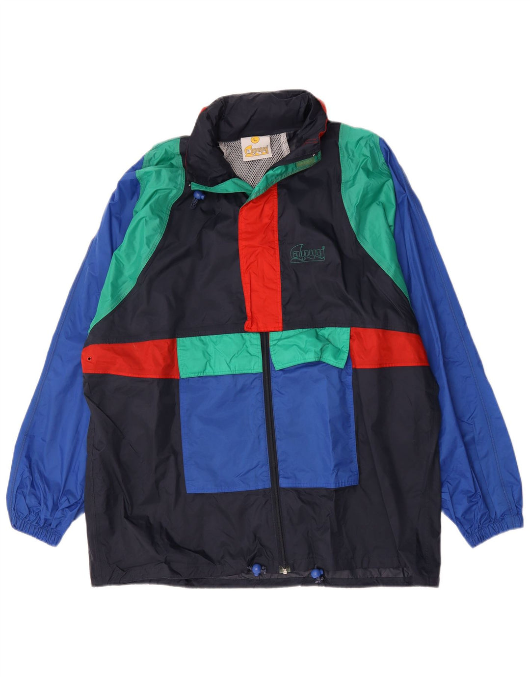 Anuy Veste de Pluie Homme UK 40 Large Bleu Marine Colorblock Nylon