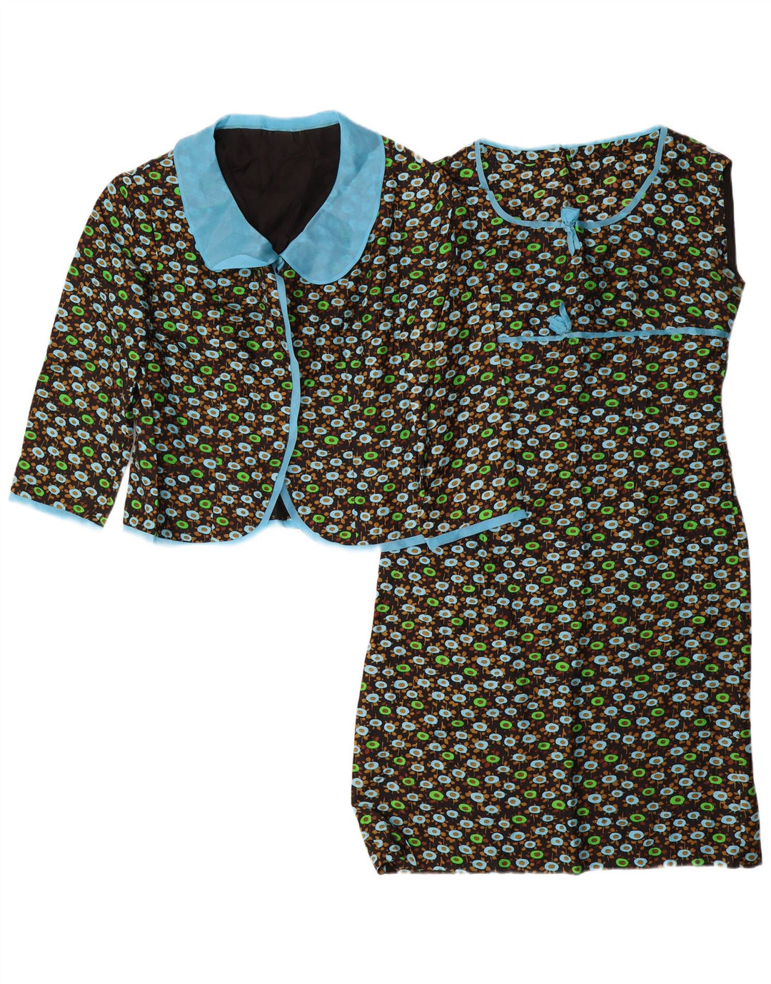 VINTAGE Ensemble 2 pièces à manches 3/4 pour femme UK 14 Medium Black Floral